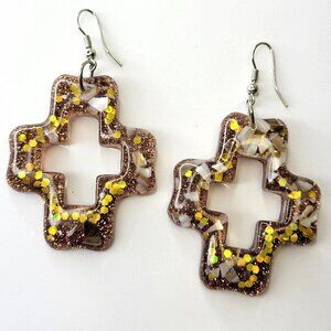 Sparkly Brown Earrings Geometric Shape Earrings or Cross Shape Earrings